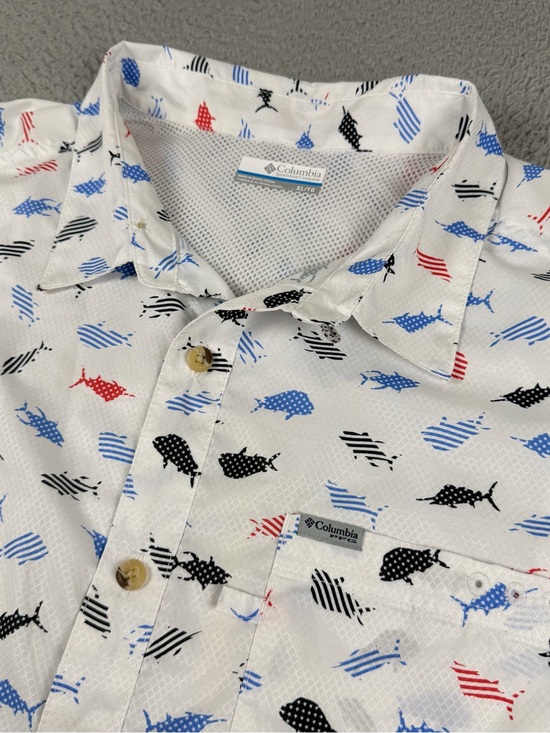 Columbia Other - Columbia PFG Super Slack Tide Camp Shirt Mens XL White Fish Patriotic Vented